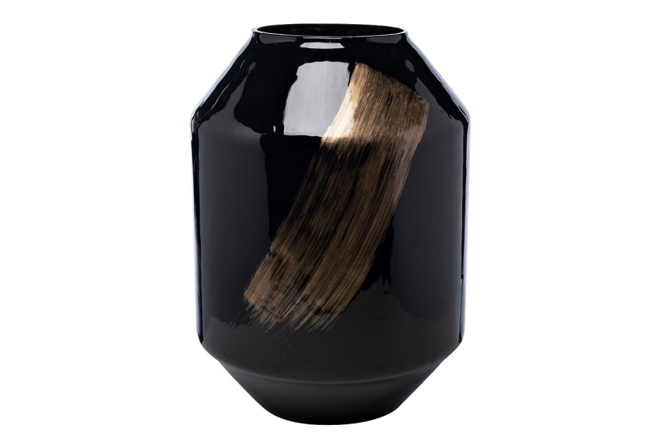 Ваза стеклянная черная с золотом d27*38см (71PN-5181)